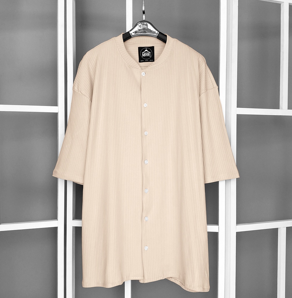 CAMISA CUELLO BASEBALL OVERSIZED BEIGE