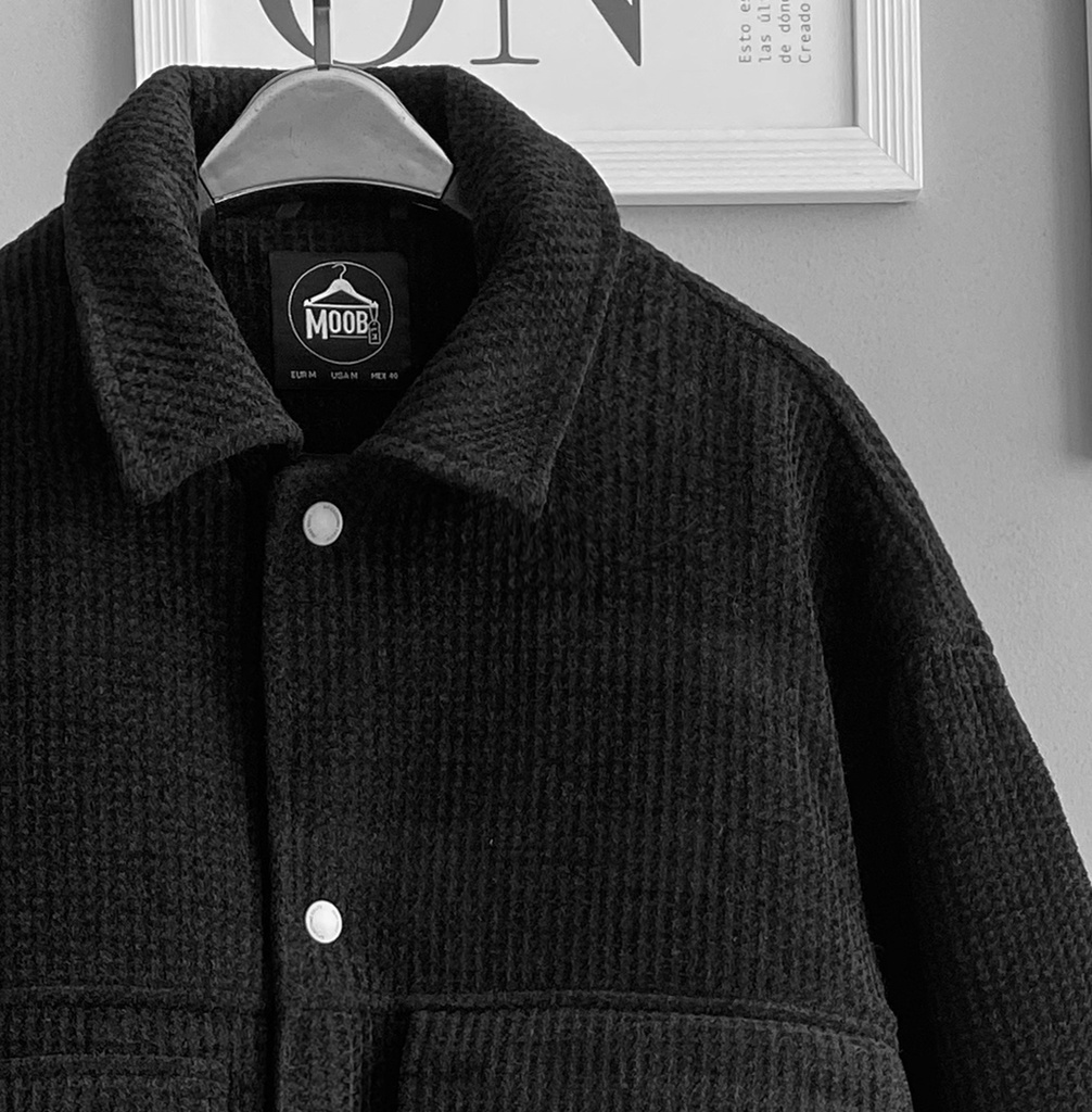CASACA PAÑO WAFFLE NEGRO