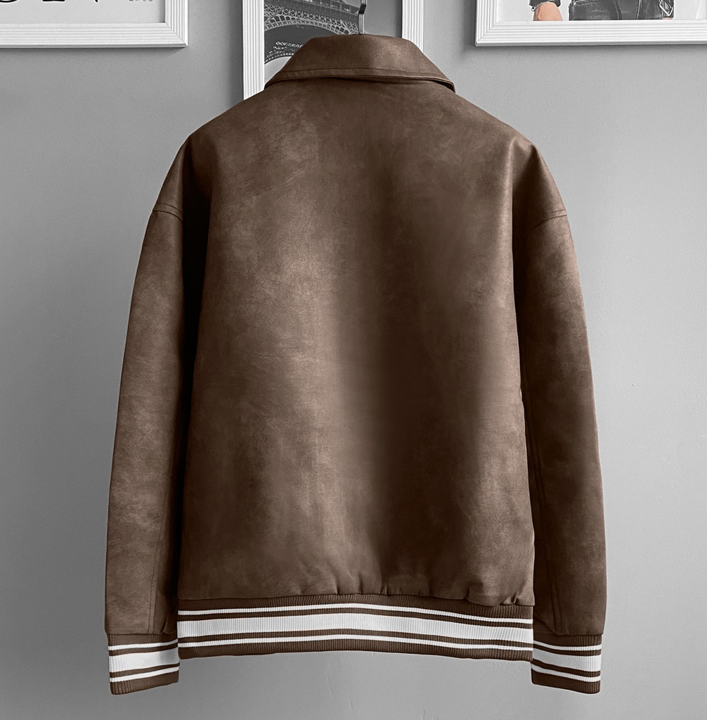 BIO-LEATHER VARSITY JACKET MARRON  