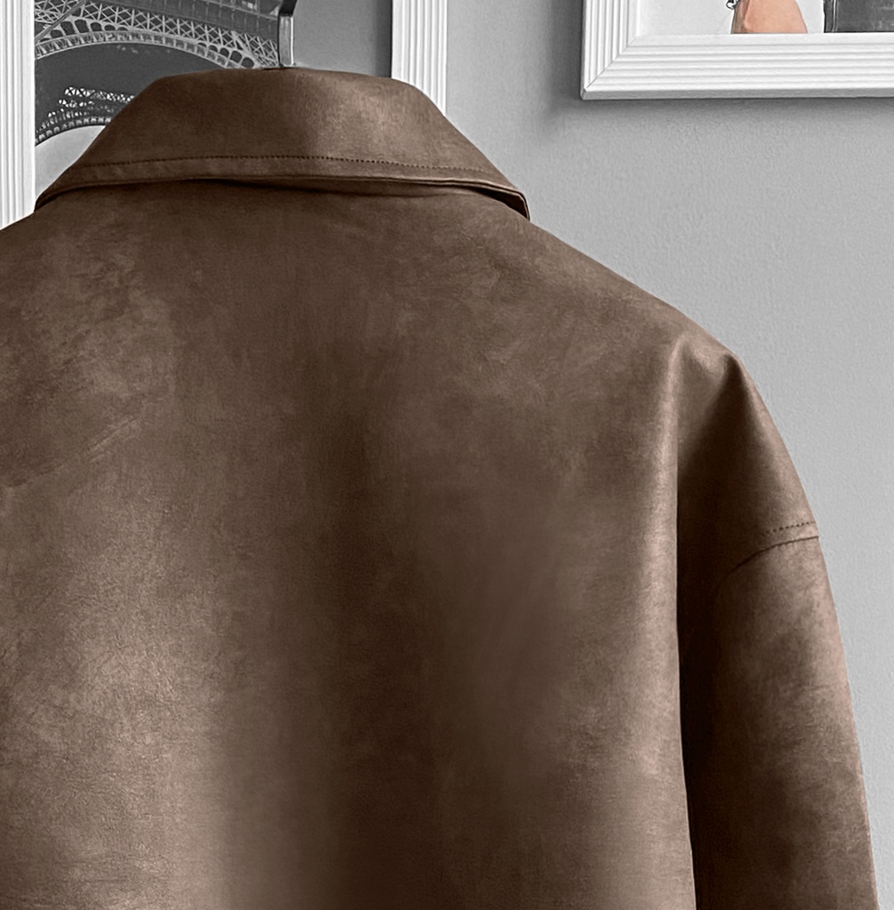 BIO-LEATHER VARSITY JACKET MARRON  