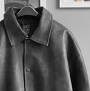 BIO-LEATHER VARSITY JACKET PLOMO OSCURO