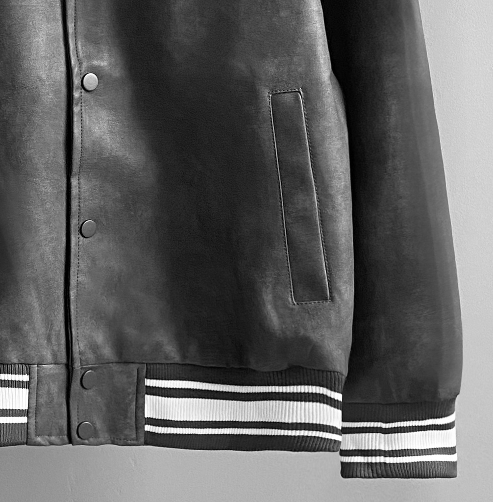 BIO-LEATHER VARSITY JACKET PLOMO OSCURO