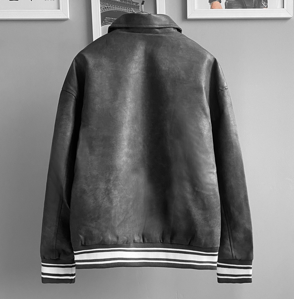 BIO-LEATHER VARSITY JACKET PLOMO OSCURO