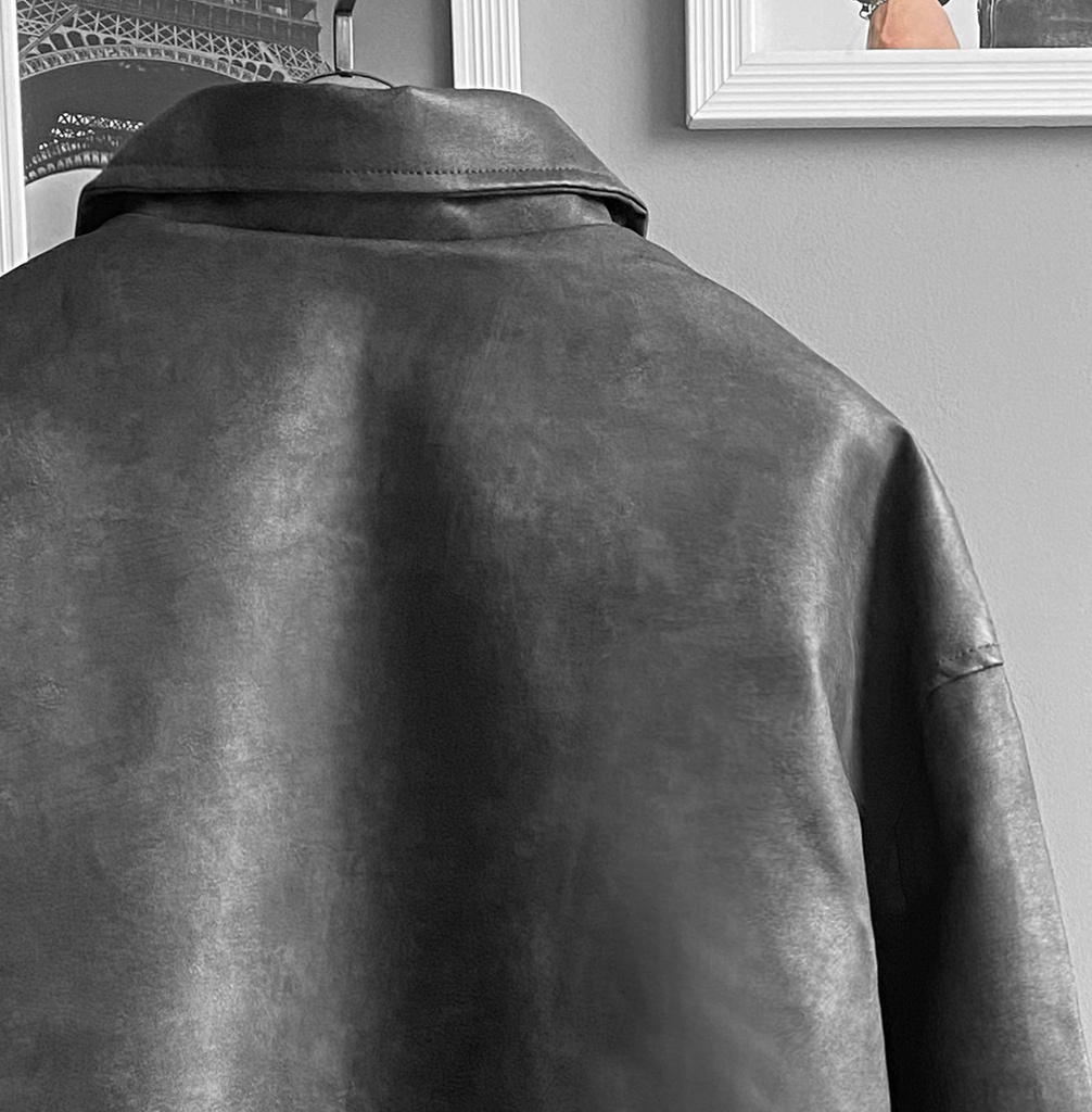 BIO-LEATHER VARSITY JACKET PLOMO OSCURO