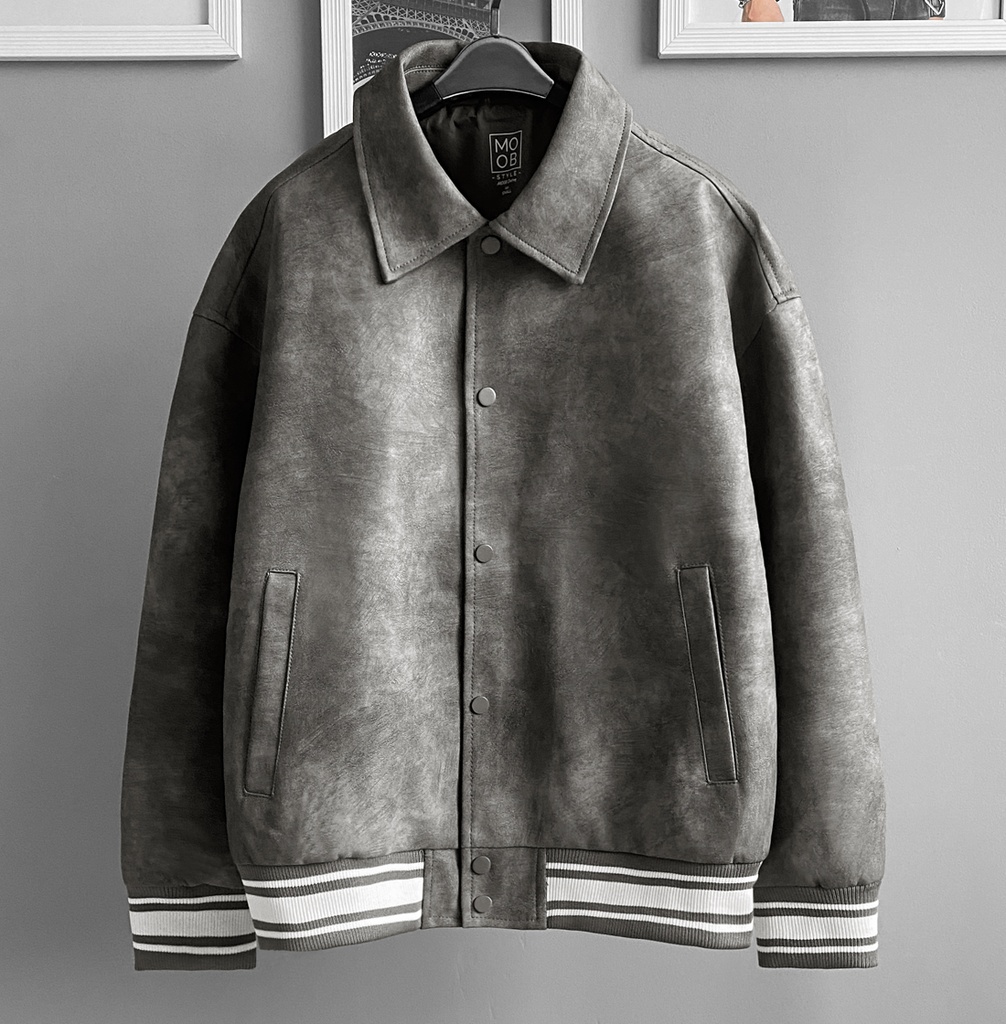 BIO-LEATHER VARSITY JACKET PLOMO ACID