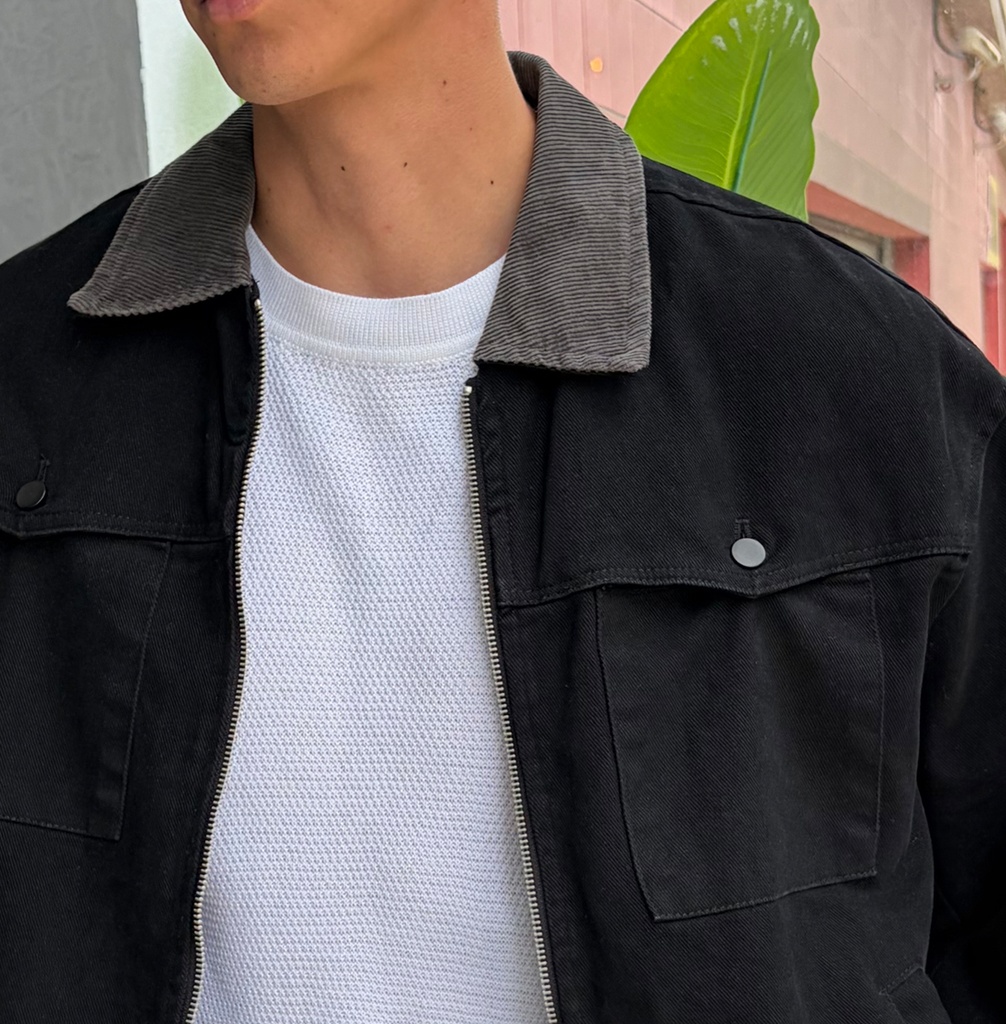 WASHED DRILL ZIP JACKET NEGRO