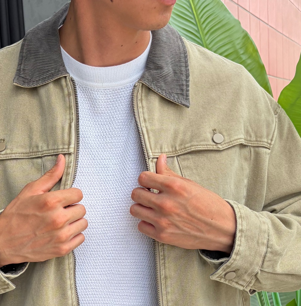 WASHED DRILL ZIP JACKET BEIGE