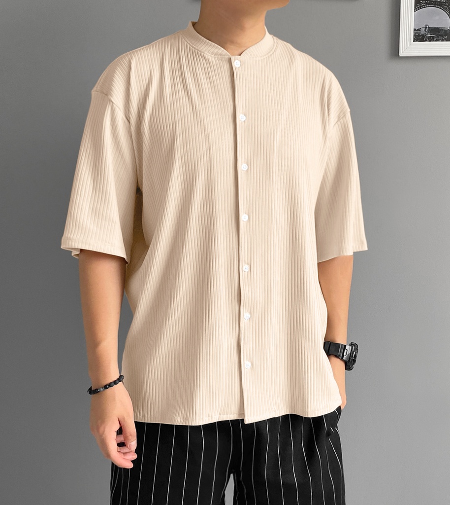 CAMISA CUELLO BASEBALL OVERSIZED BEIGE