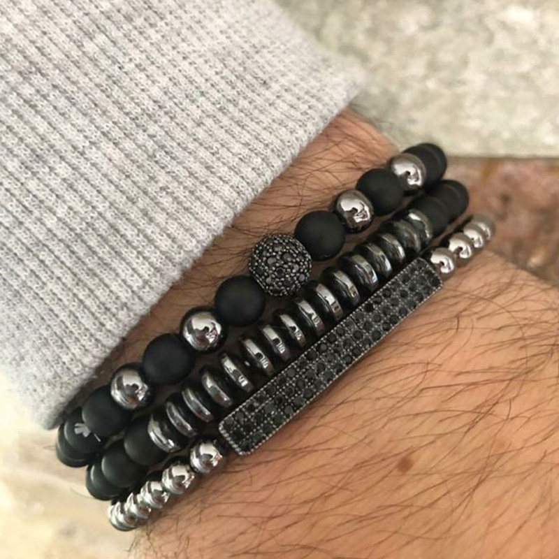 PULSERAS X3 PIEDRA NEGRA 