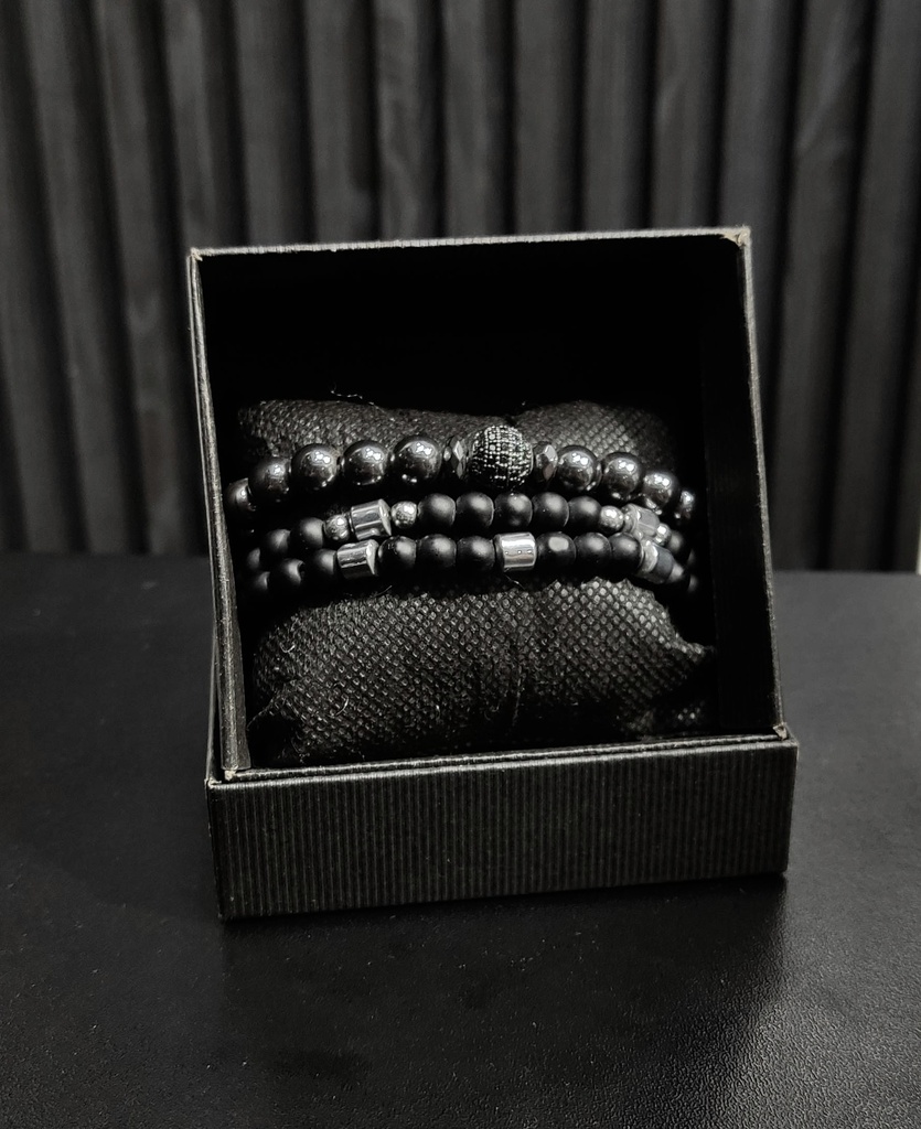 PULSERA SET X3 AGATA NEGRA 