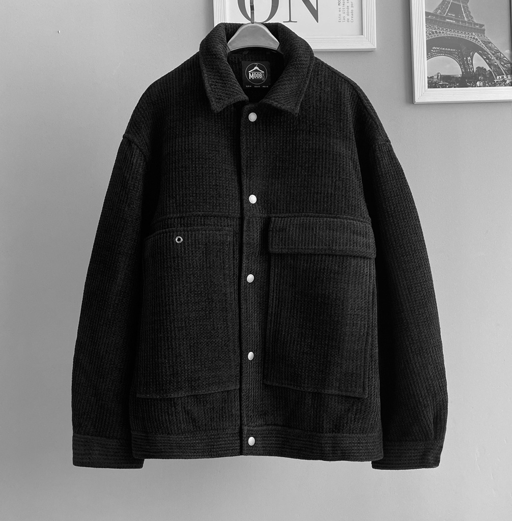 CASACA PAÑO WAFFLE NEGRO