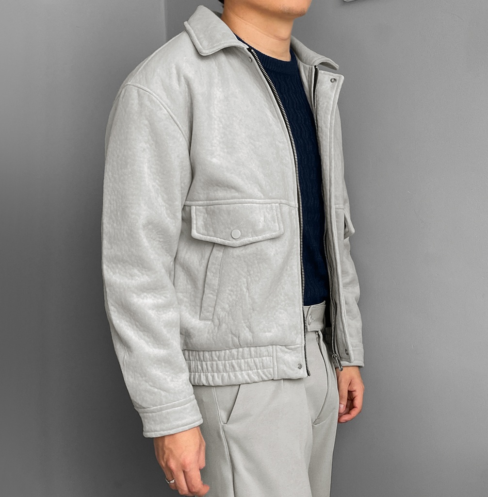 BOMBER JACKET GAMUZA GRIS CLARO
