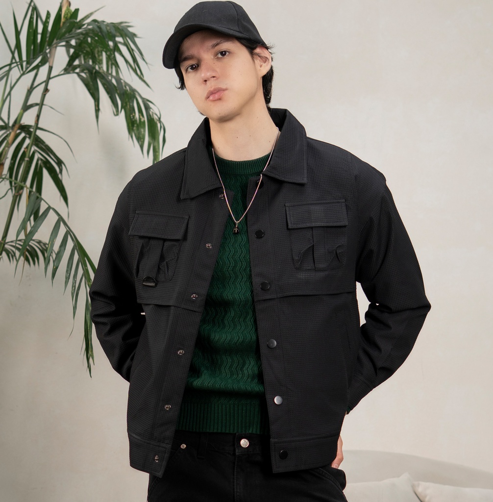 CORTAVIENTO TEXTURED NEGRO