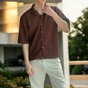 CAMISA CUBANA TEXTURA TEJIDA   MARRON